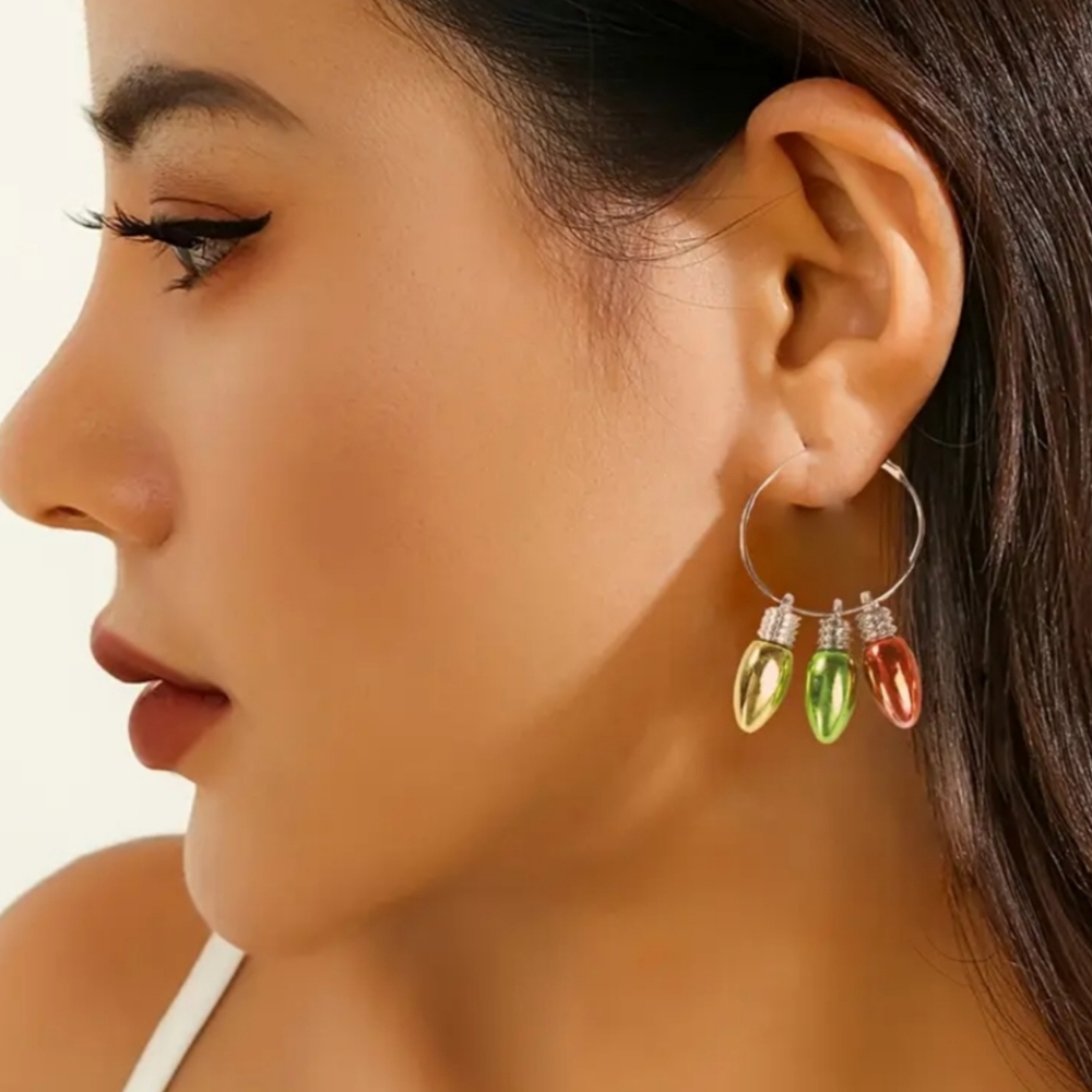 Festive earrings‎ Party Colorful holiday Christmas Multicolor silver Hoop